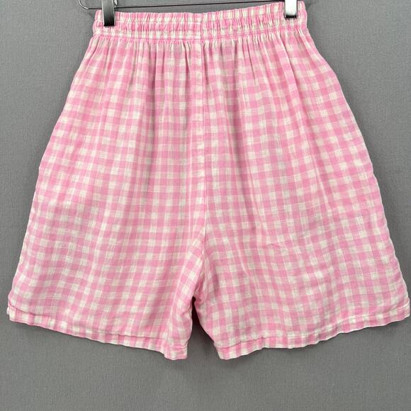 FRANKIES BIKINIS Lou Gingham Shorts Women Medium Pink Linen Drawstring High Rise - Picture 10 of 16